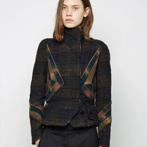 Isabel Marant Greta Show Check Colorblock Belted Quilted Jacket Petrol Size 36